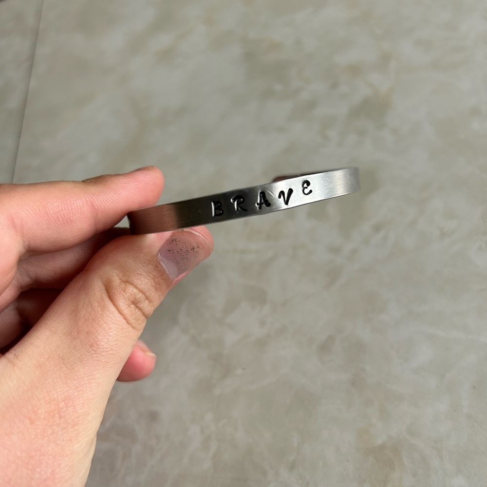 Handmade Brave Silver stamped Bracelet